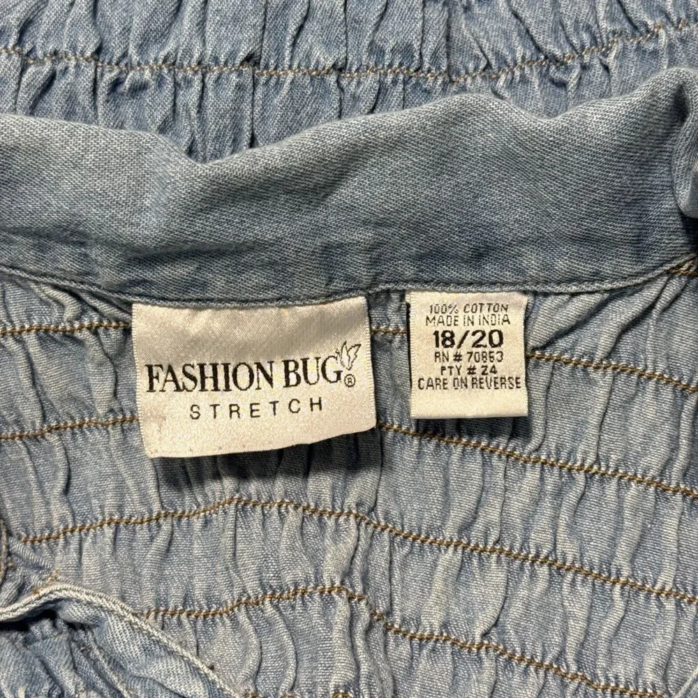 Vtg Fashion Bug Denim Top Women 18/20 Blue Jean Lace Up Boho Renaissance Prairie